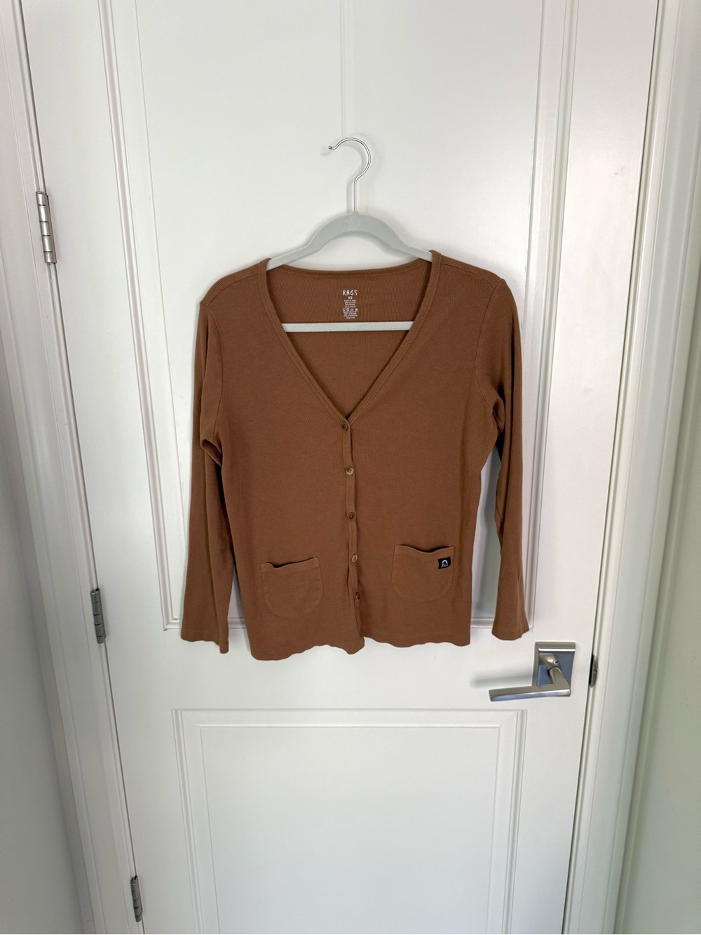 RAGS to Raches Women’s Brown Ran Ribbed V-Neck Cardigan size XS